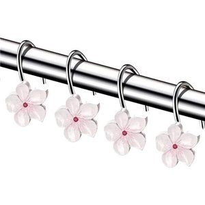 White Shower Curtain Hooks Set of 12 White & Pink Flower Shower Curtain Hooks